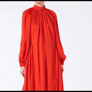 Tibi red georgette midi dress with gathered waist